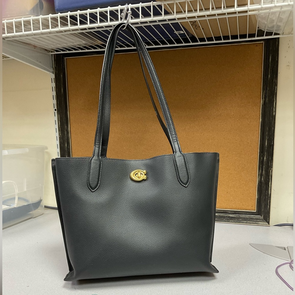 Coach Black Leather Tote with Gold Turnlock